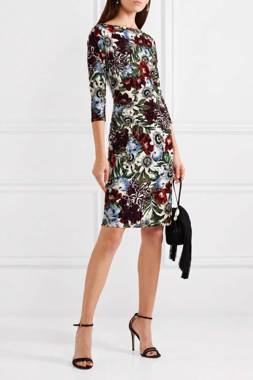 ERDEM Reese All Over White Red Floral Quarter Sleeve Career Knee Length Dress S